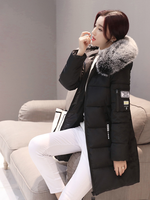 Parka à capuche avec col en fourrure noire pour femme, veste longue, poches zippées, patch lettre, élégant, mince, chaud, optique, mode féminine, hiver 1